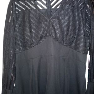 Sheer V Neck Black Dressy Blouse